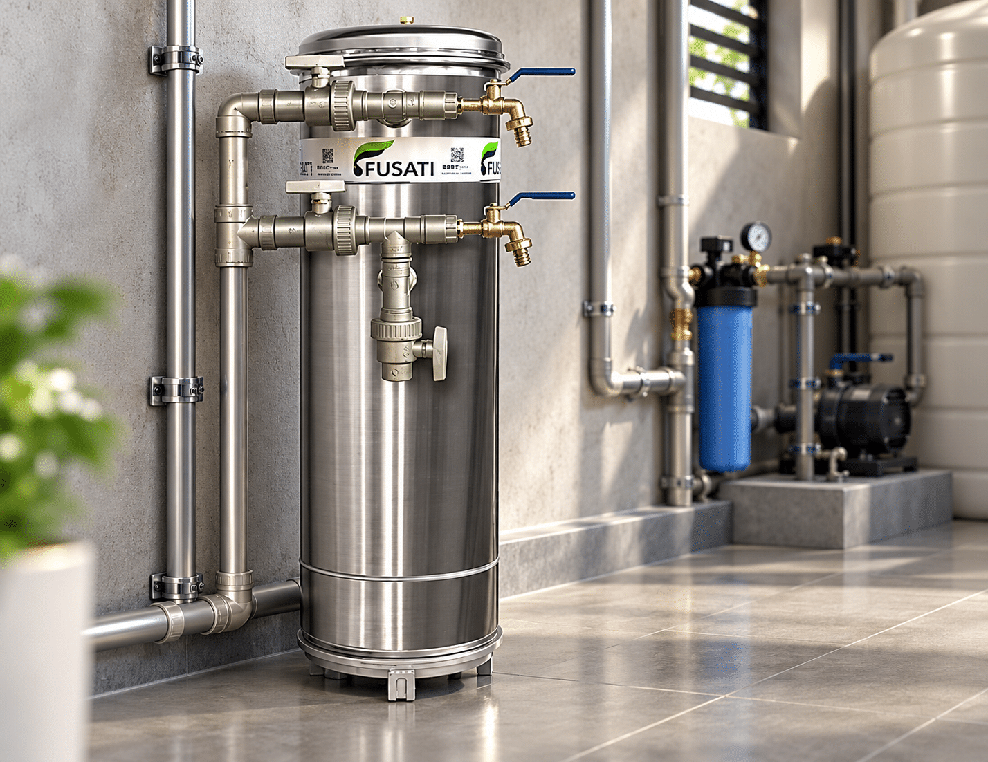 Filtro central em inox instalado